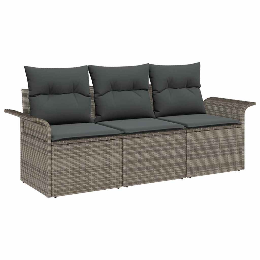Havesofa Sæt med pude med opbevaring 3 pcs Grå Poly rattan