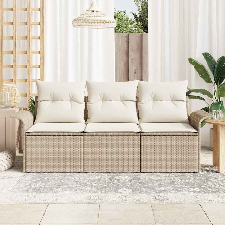 Havesofa Sæt med pude med opbevaring 3 pcs Beige Poly rattan