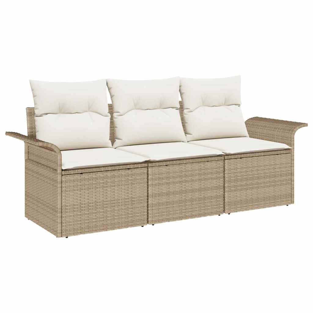 Havesofa Sæt med pude med opbevaring 3 pcs Beige Poly rattan