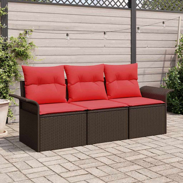 Havesofa Sæt med pude med opbevaring 3 pcs Brun Poly rattan