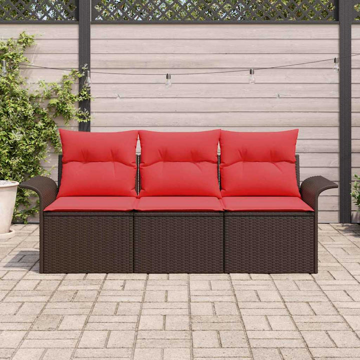 Havesofa Sæt med pude med opbevaring 3 pcs Brun Poly rattan