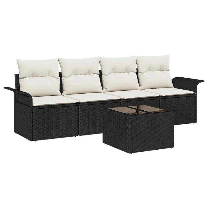 Havesofa Sæt med pude 5 pcs Sort og Cream polyrattan