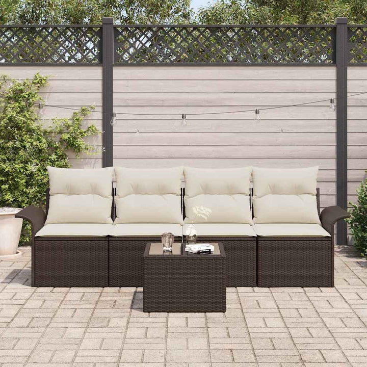 Havesofa Sæt med pude 5 pcs Brun og Creme polyrattan