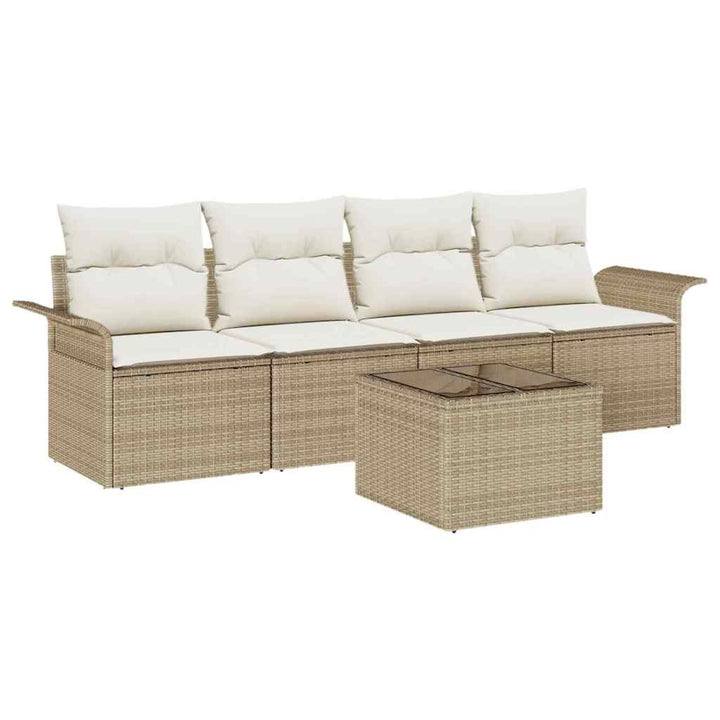 Havesofa Sæt 5 stk. Beige og creme polyrattan