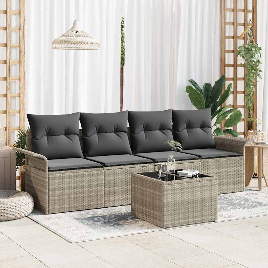 Havesofa Sæt med pude 5 pcs Lysegrå og mørkegrå polyrattan