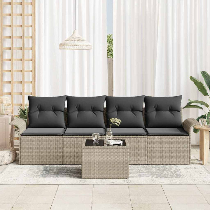 Havesofa Sæt med pude 5 pcs Lysegrå og mørkegrå polyrattan