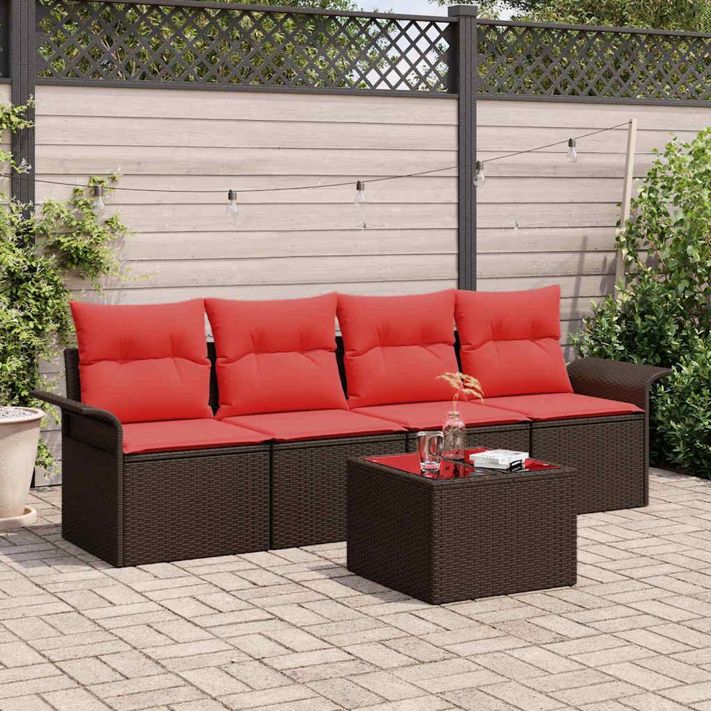 Havesofa Sæt med pude 5 pcs Beige og Rød polyrattan