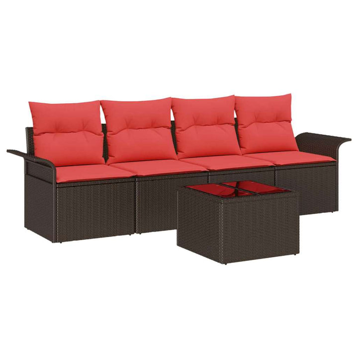 Havesofa Sæt med pude 5 pcs Beige og Rød polyrattan