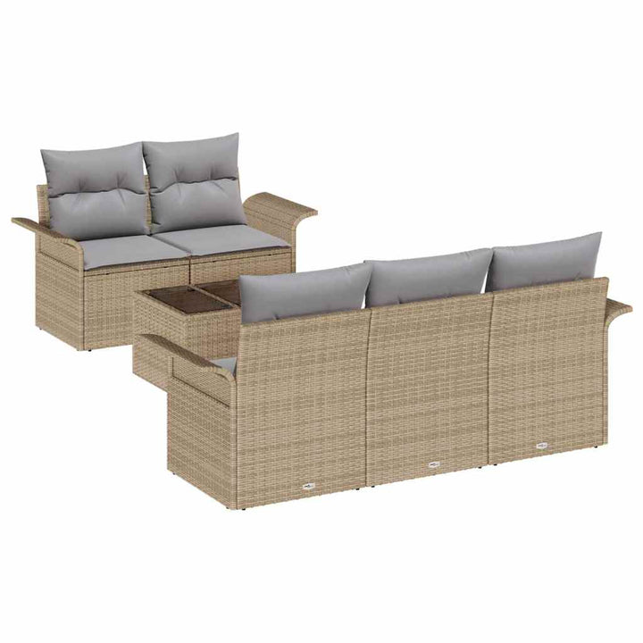 Havesofa Sæt med pude 6 pcs Beige og grå 55 x 55 x 37 cm