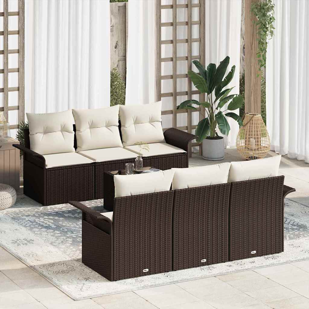 Havesofa Sæt med pude 7 pcs Brun og Creme polyrattan