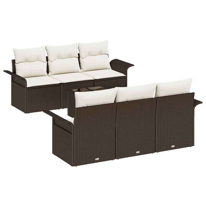 Havesofa Sæt med pude 7 pcs Brun og Creme polyrattan
