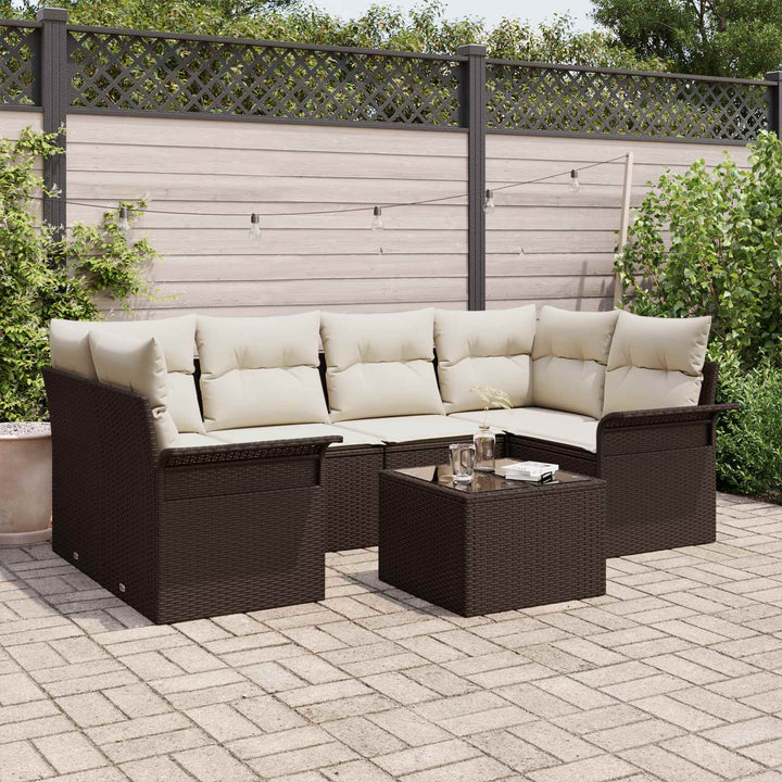 Havesofa Sæt 7 pcs 6-Seater Brun og cremefarvet polyrattan