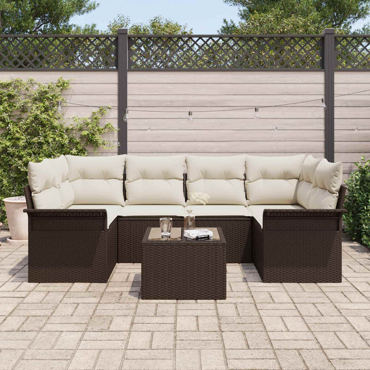 Havesofa Sæt 7 pcs 6-Seater Brun og cremefarvet polyrattan