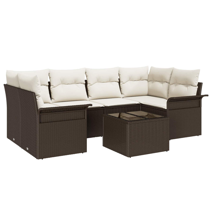 Havesofa Sæt 7 pcs 6-Seater Brun og cremefarvet polyrattan
