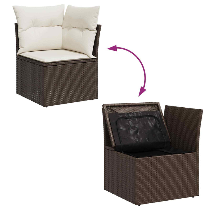 Havesofa Sæt 7 pcs 6-Seater Brun og cremefarvet polyrattan