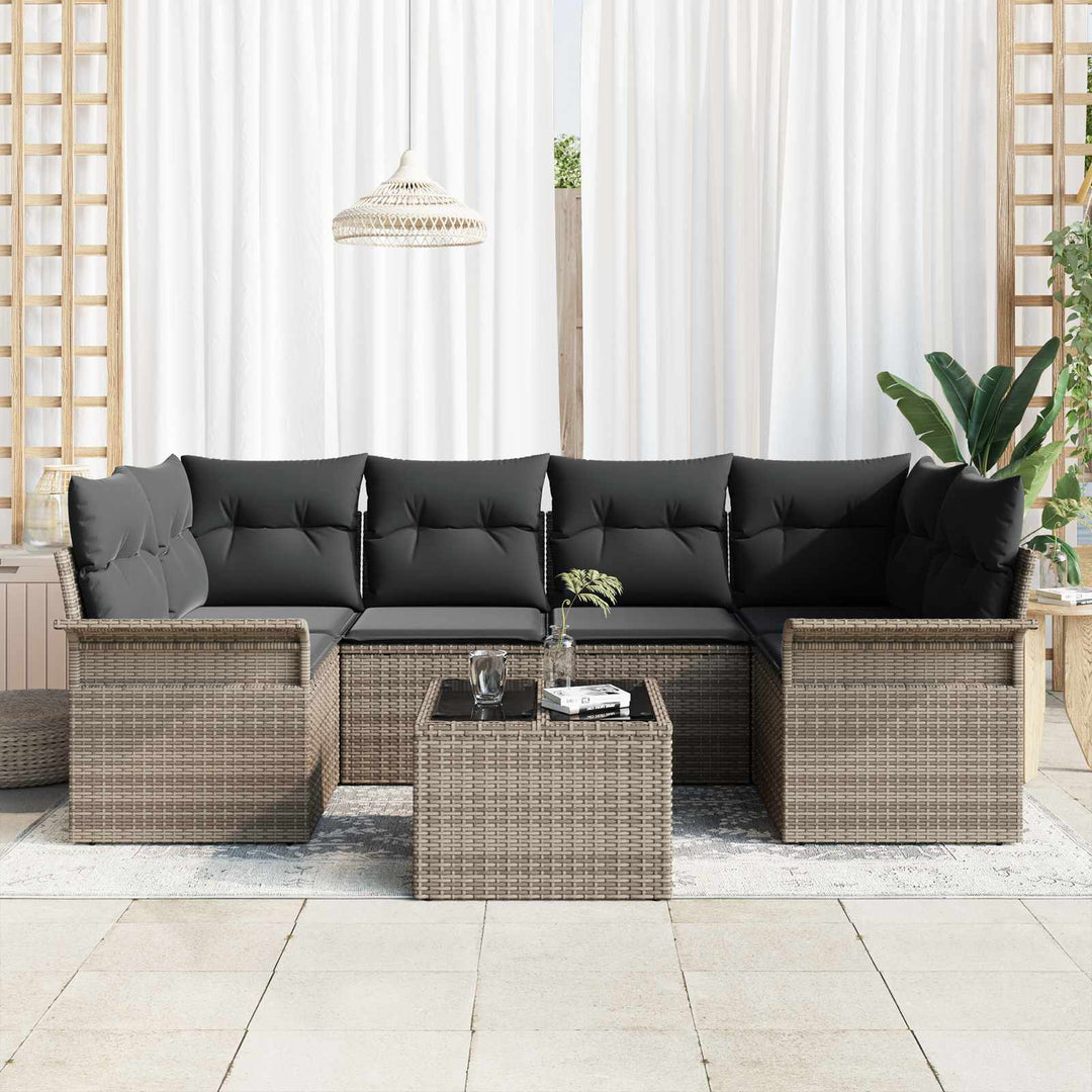 Havesofa Sæt 7 pcs 6-Seater Grå polyrattan