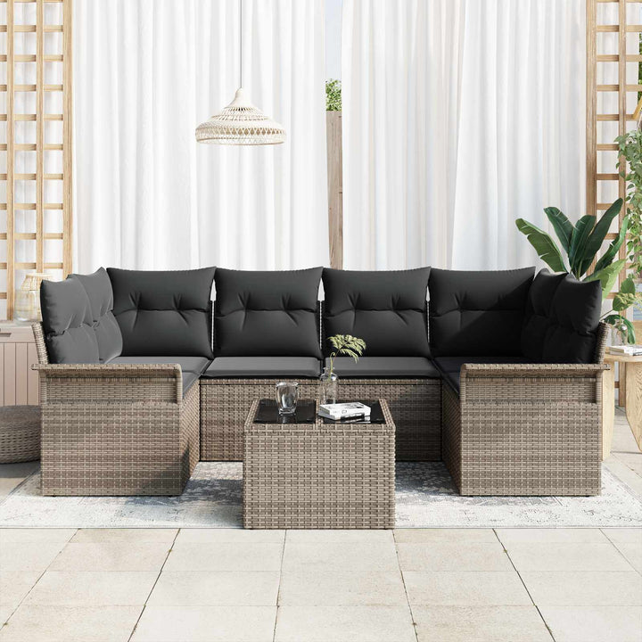 Havesofa Sæt 7 pcs 6-Seater Grå polyrattan