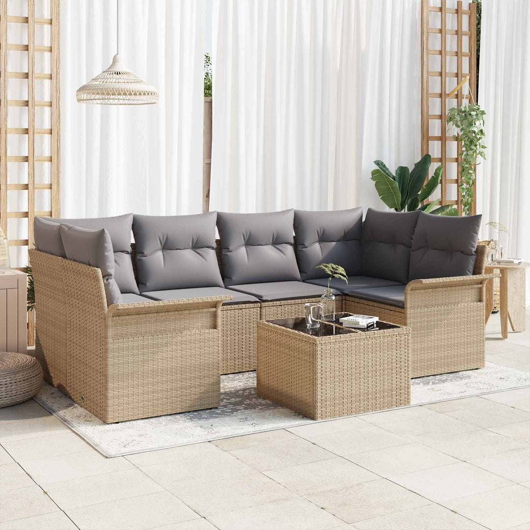 Havesofa Sæt 7 pcs 6-Seater Beige og grå polyrattan