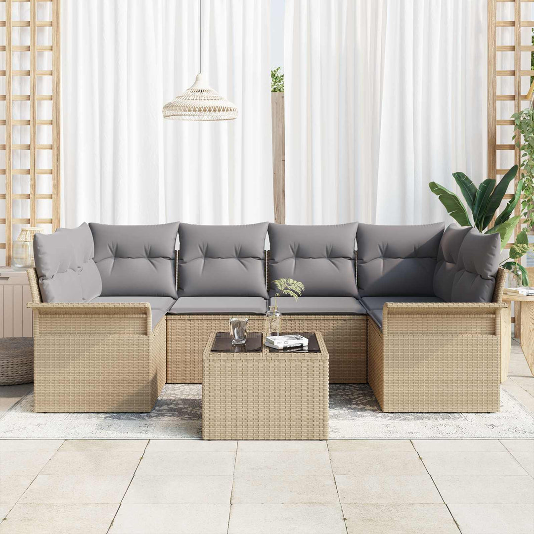 Havesofa Sæt 7 pcs 6-Seater Beige og grå polyrattan