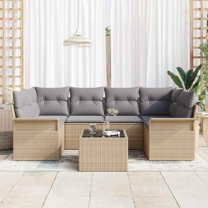 Havesofa Sæt 7 pcs 6-Seater Beige og grå polyrattan