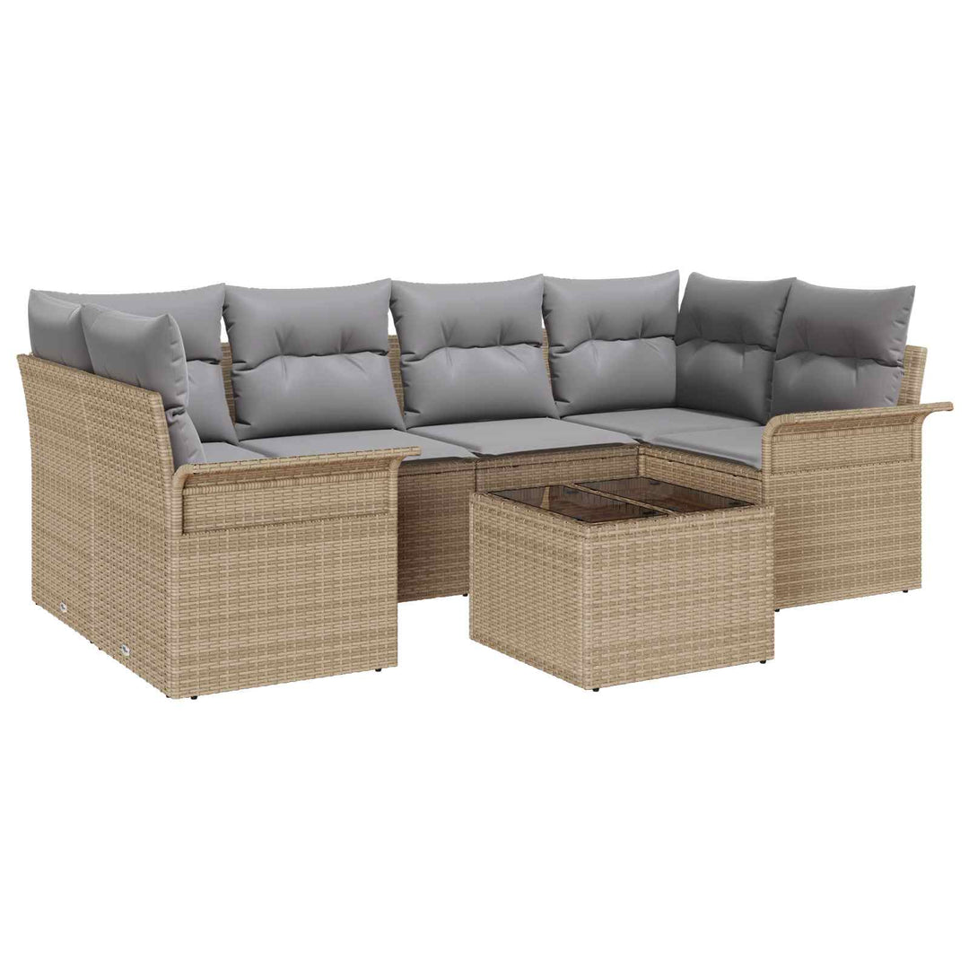 Havesofa Sæt 7 pcs 6-Seater Beige og grå polyrattan