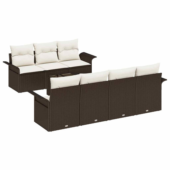 Havesofa Sæt med pude 8 pcs Brun og Creme polyrattan