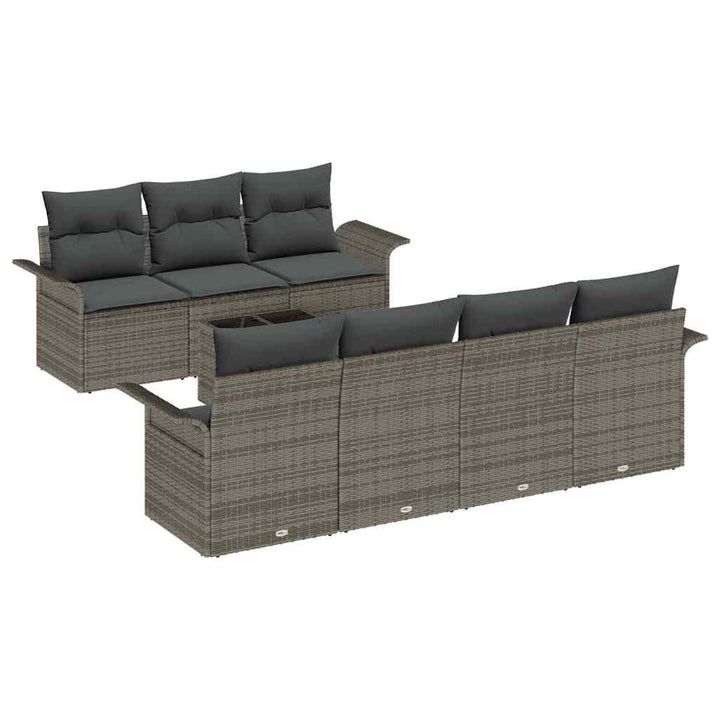 Havesofa Sæt med pude med opbevaring 8 pcs Grå polyrattan