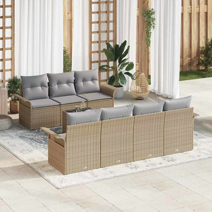 Havesofa Sæt med pude 8 pcs Beige og grå polyrattan