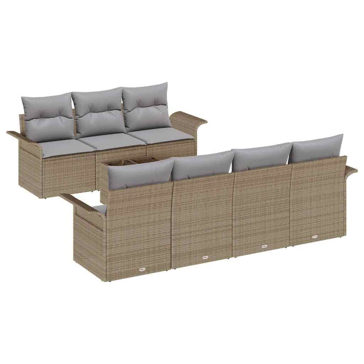 Havesofa Sæt med pude 8 pcs Beige og grå polyrattan