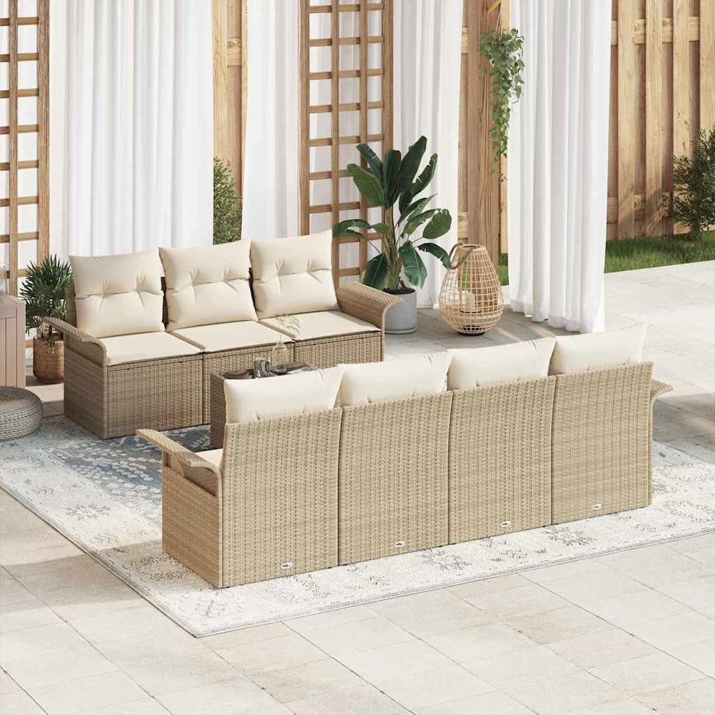 Havesofa Sæt med pude 8 pcs Beige og creme polyrattan