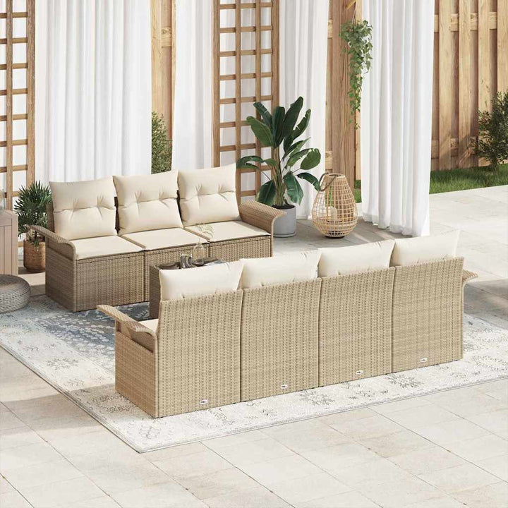 Havesofa Sæt med pude 8 pcs Beige og creme polyrattan
