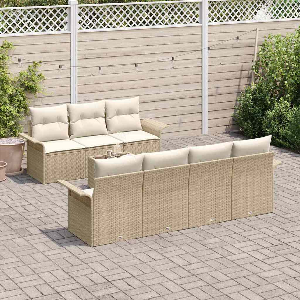 Havesofa Sæt med pude 8 pcs Beige og creme polyrattan