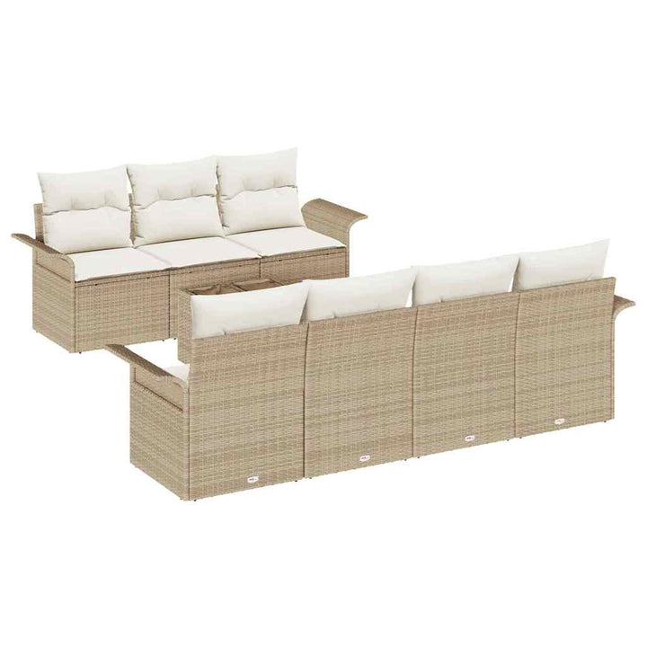 Havesofa Sæt med pude 8 pcs Beige og creme polyrattan