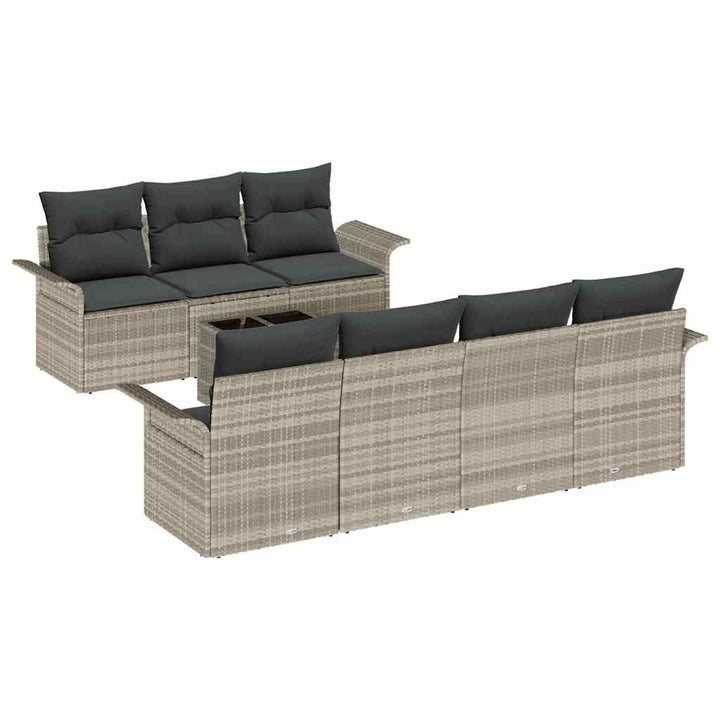 Havesofa Sæt med pude 8 pcs Lysegrå og mørkegrå polyrattan