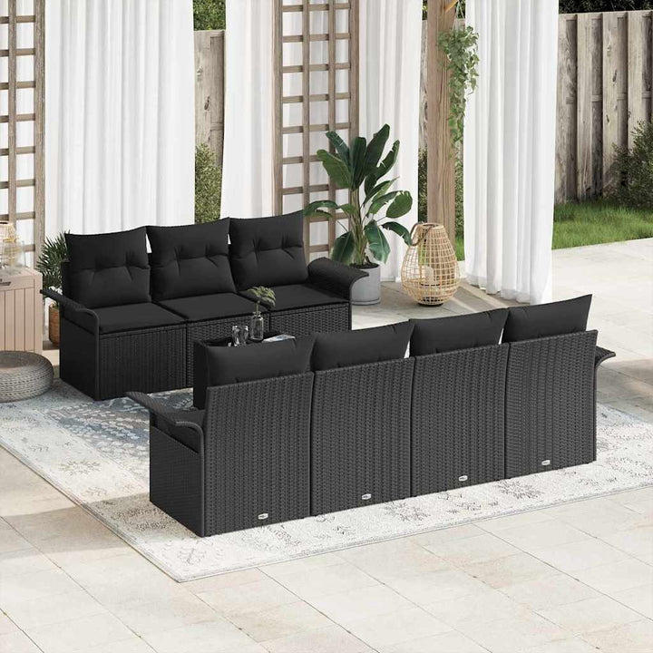 Havesofa Sæt med pude med opbevaring 8 pcs Sort polyrattan