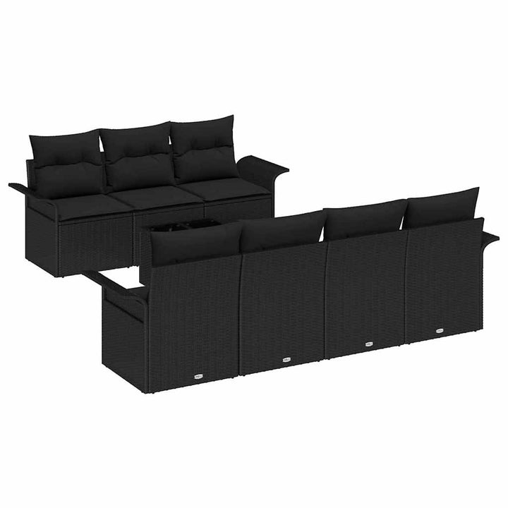 Havesofa Sæt med pude med opbevaring 8 pcs Sort polyrattan