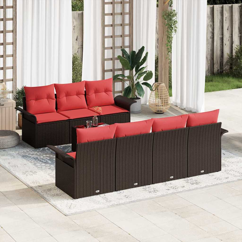 Havesofa Sæt med pude 8 pcs Beige og Rød polyrattan