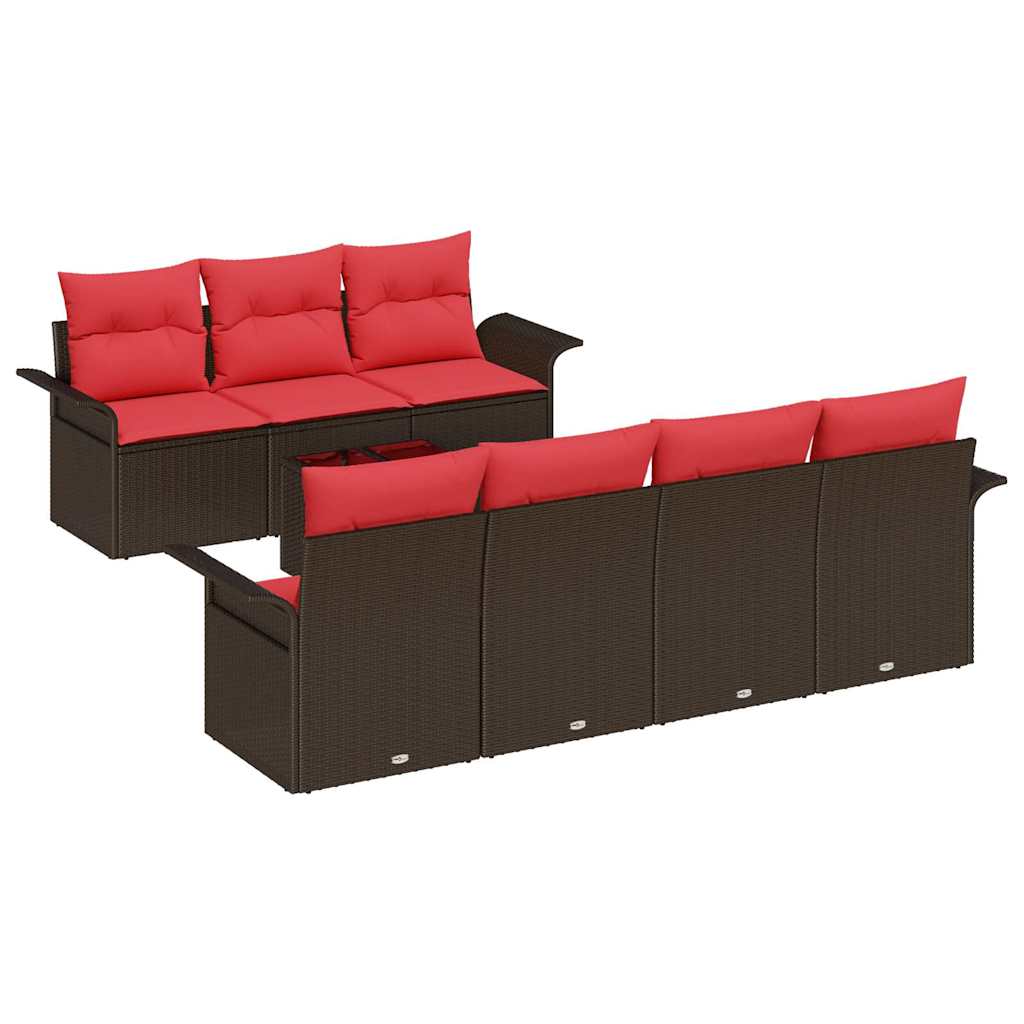 Havesofa Sæt med pude 8 pcs Beige og Rød polyrattan