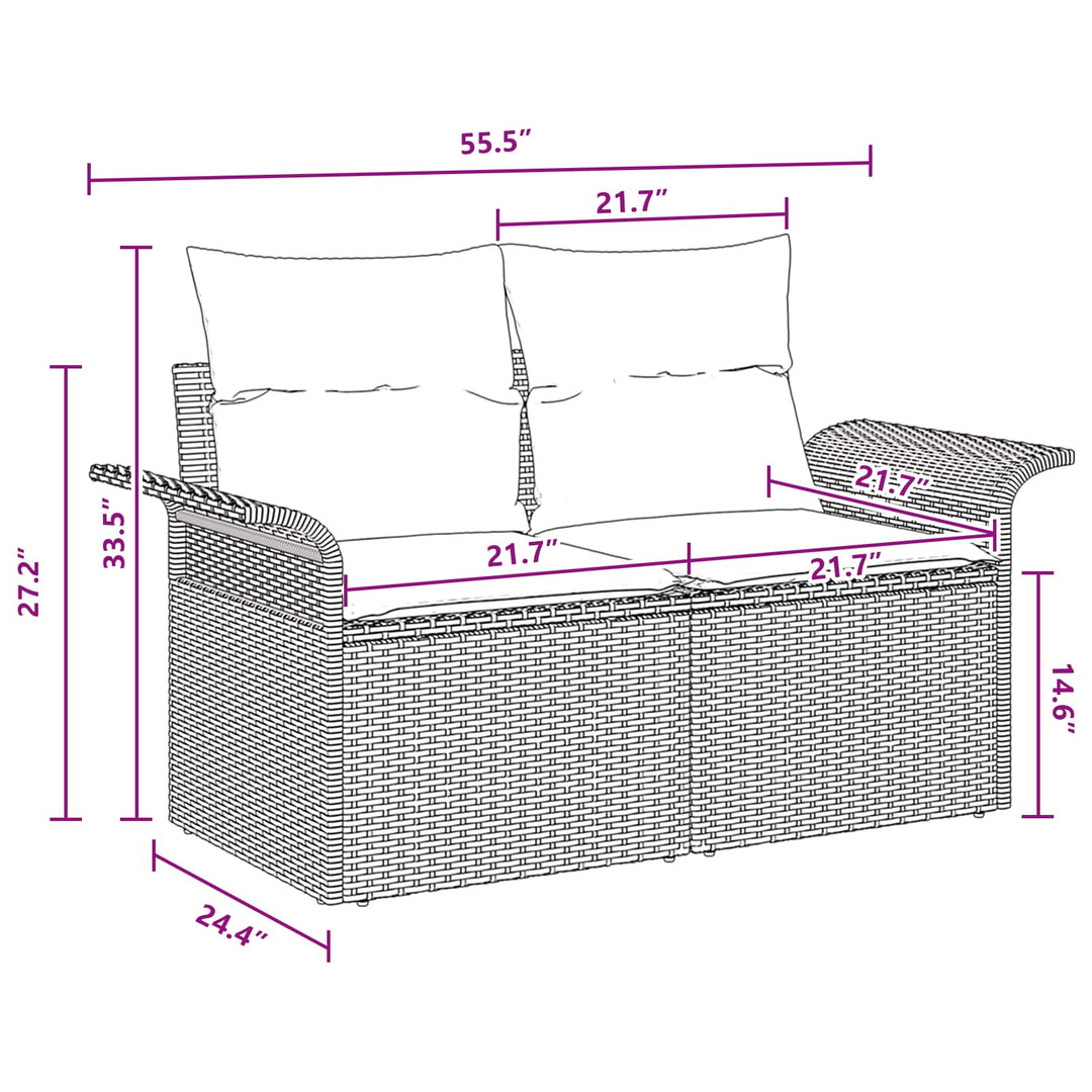 Havesofa Sæt med pude 8 pcs Sort og turkis polyrattan