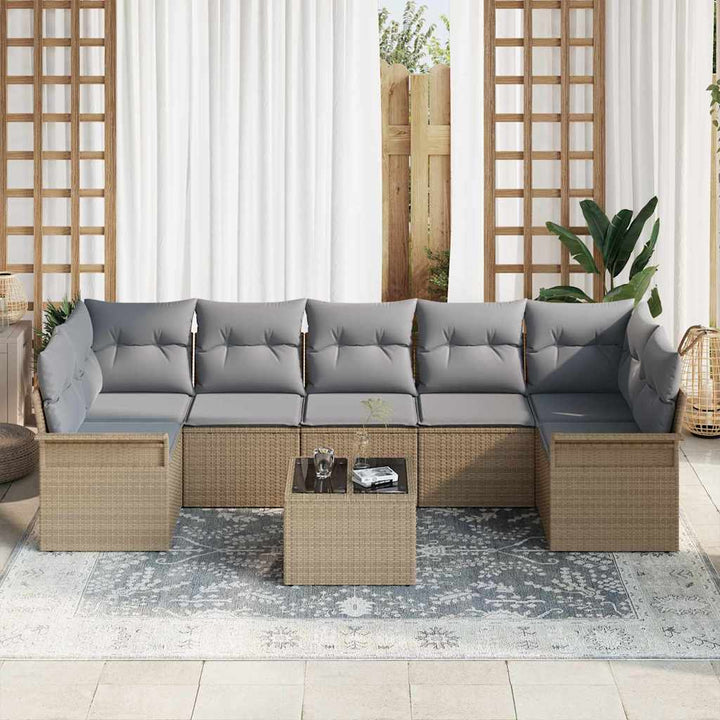Havesofa Sæt med pude 8 pcs Beige og grå polyrattan