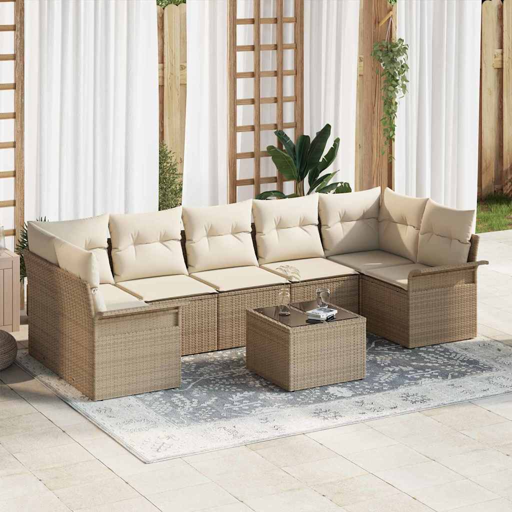 Havesofa Sæt 8 stk. Beige og creme polyrattan