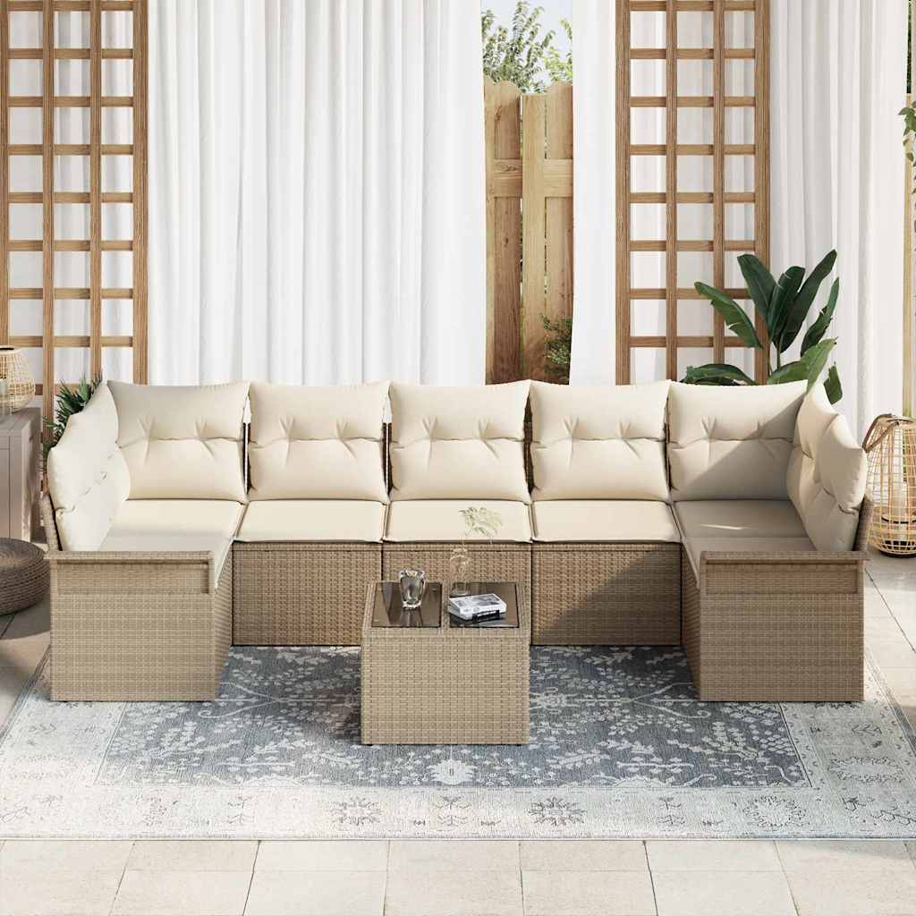 Havesofa Sæt 8 stk. Beige og creme polyrattan