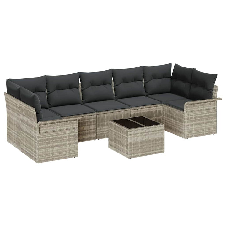 Havesofa Sæt med pude 8 pcs Lysegrå og mørkegrå polyrattan