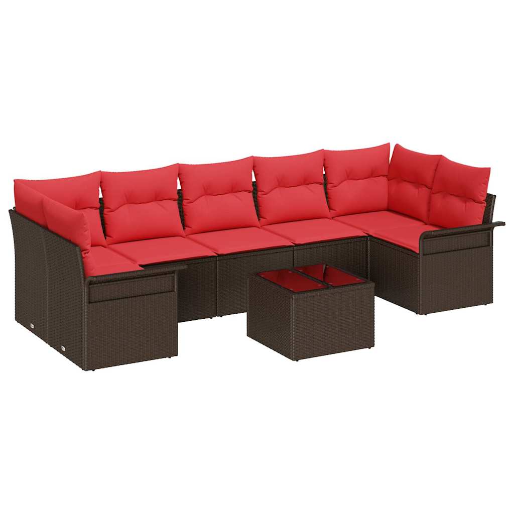 Havesofa Sæt med pude 8 pcs Beige og Rød polyrattan