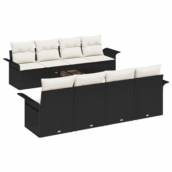 Havesofa Sæt med pude 9 pcs Sort og Cream polyrattan