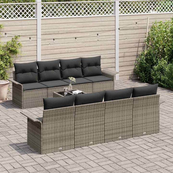 Havesofa Sæt med pude 9 pcs Grå 55 x 55 x 37 cm polyrattan