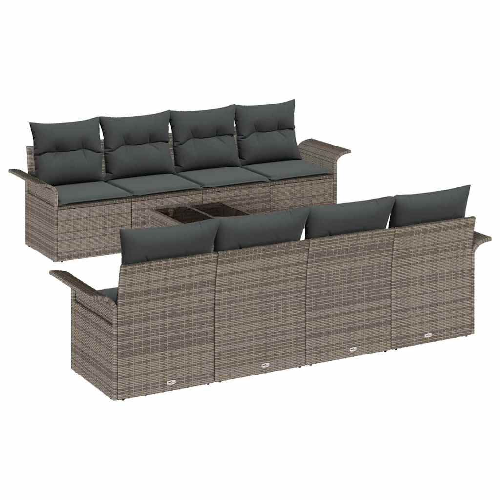 Havesofa Sæt med pude 9 pcs Grå 55 x 55 x 37 cm polyrattan
