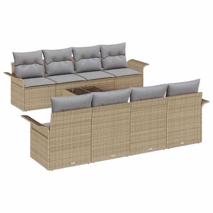 Havesofa Sæt med pude 9 pcs Beige og grå polyrattan
