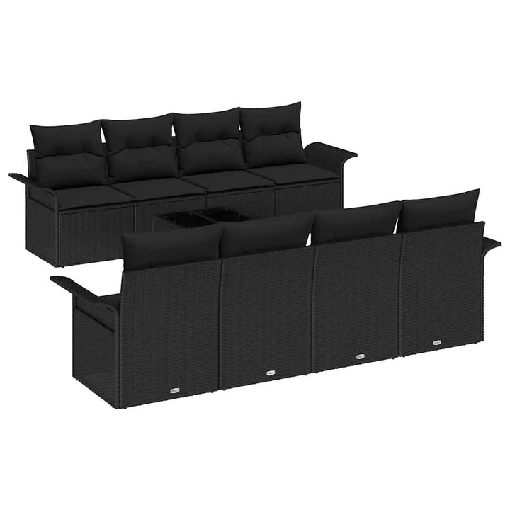 Havesofa Sæt med pude med opbevaring 9 pcs Sort polyrattan