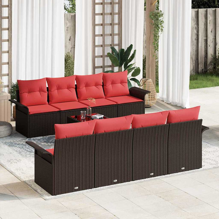 Havesofa Sæt med pude 9 pcs Beige og Rød polyrattan